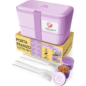 Umami Porta Pranzo Lunch Box Impilabile Con 4 Scomparti E Posate, Sicuro Per Microonde, Lavastoviglie, Portapranzo Ufficio, Bento Lunchbox Ermetico Per Adulti Schiscetta Pranzo Lavanda Viola, 1500 ml