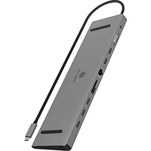 ICY BOX Docking Station USB-C (11-in-1) con 2x HDMI & 1x VGA, 3x USB 3.0 HUB, Alimentazione 100W, Gigabit Ethernet, DisplayLink, Dock Universale, IB-DK2106-C
