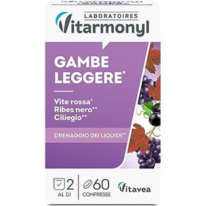 Vitarmonyl Vitavea Gambe Leggere - Integratore Drenante con Vite Rossa, Ribes Nero e Ciliegio - 60 Compresse