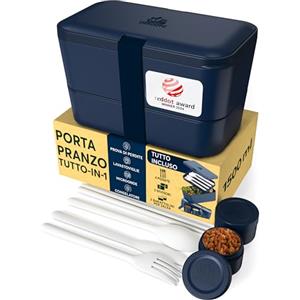 Umami Porta Pranzo Lunch Box Impilabile Con 4 Scomparti E Posate, Sicuro Per Microonde, Lavastoviglie, Portapranzo Ufficio, Bento Lunchbox Ermetico Per Adulti, Schiscetta Pranzo, Blu Notte, 1500 ml