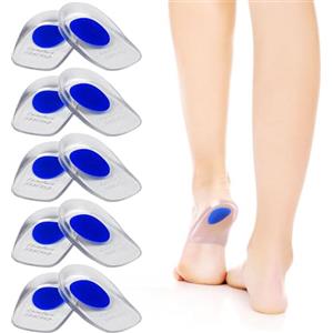 MINISOISO Set 5 Paia Talloniere in Silicone, Cuscinetti Gel Antishock per Sollievo da Dolore di Tallonite, Sperone Calcaneare, Fascite Plantare e Dolore al Tendine d'Achille, Taglia Unisex, Large, Blu