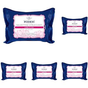 Acqua alle Rose, Salviettine Struccanti Lenitive per Pelli Sensibili, con Estratto di Rosa Chinensis con Azione Protettiva e Struccante sul Viso, Occhi e Labbra, 20 Salviettine (Confezione da 5)