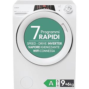 Candy RapidÓ Lavasciuga 9+6 Kg, Libera Installazione, Classe A, 1400 Giri, Connessione Wi-Fi + BLE, Controllo da App hOn, Partenza Ritardata, Opzione Vapore, 60 x 58 x 85 cm, Bianca - ROW4964DWMCT/1-S