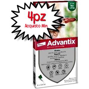 Elanco Advantix Spot-On Antiparassitario per Cani Fino a 4 Kg - 6 Pipette, Protezione Efficace contro Pulci, Zecche e Zanzare