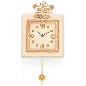 THUN - Orologio da Parete a Pendolo Decorato con Fiori e Uccellini - Decorato a Mano - Linea Country - Ceramica - 20 x 27,5 cm