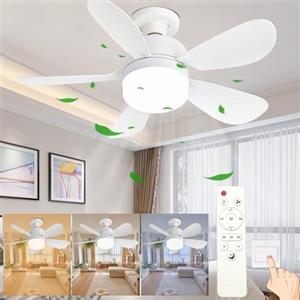 maolo Ventilatore da Soffitto con Luce LED Dimmerabile - 5 Pale Silenziose, Telecomando Incluso, 3 Tonalità di Colore (3000K-4000K-6500K), 3 Velocità Regolabili, 1000LM, Ø 50cm, Bianco