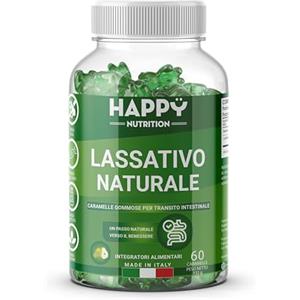 Happy Nutrition Caramelle Gommose Lassative - 60 Gummies al Gusto Pera - Lassativo Naturale Forte per Stitichezza - Integratori per Transito Intestinale - Lassativi Naturali per Andare di Corpo