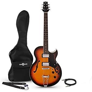 Gear4music Chitarra jazz semi acustica Hollowbody con borsa da concerto e cavo
