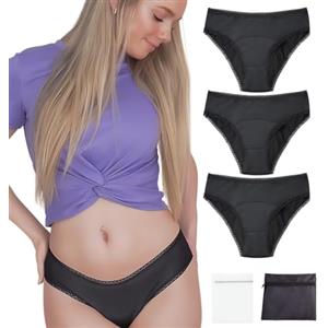 MOOPRA Set di 3 Mutande Mestruali Donna Oeko-Tex | 4 Strati Ultra Assorbenti | Slip da Ciclo Mestruale Donna Flusso Abbondante | Lavabile e Riutilizzabile + Pochetta Impermeabile + Rete di Lavaggio