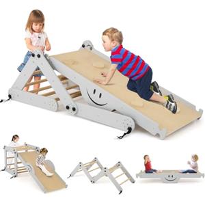 RELAX4LIFE All in 1 Set di Arrampicata con Scivolo per Bambini, Parco Giochi in Legno, Scala da Arrampicata Montessori Pieghevole per Bambini 1-5 Anni (Grigio)