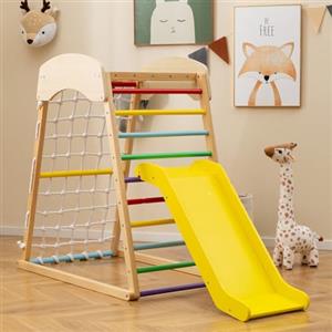 RELAX4LIFE Set di Arrampicata Multifunzione, Parco Giochi in legno Massello con Scivolo, Centro Attività da Interno, per Bambini 1 a 5 Anni (67x105x113 cm, Colorato)