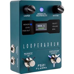 FLAMMA FS21 Pedale Looper per chitarra stereo e drum machine 2 in 1 con capacità di registrazione in loop di 160 minuti, 100 scanalature per batteria, supporto per metronomo, software di editing