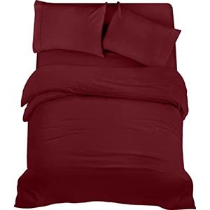 Utopia Bedding Set Copripiumino da 4 Pezzi - Copripiumino 200x200cm, Lenzuolo con Angoli 135x190cm, Federe 50x75cm - (Bordeaux, Matrimoniale)