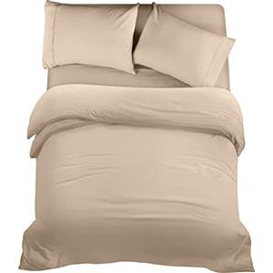 Utopia Bedding Set Copripiumino da 4 Pezzi - Copripiumino 200x200cm, Lenzuolo con Angoli 135x190cm, Federe 50x75cm - (Beige, Matrimoniale)