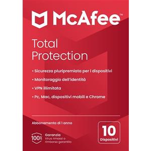 McAfee Total Protection 2024, 10 dispositivi Antivirus, VPN, gestore password, Internet Security e dispositivi mobili PC/Mac/iOS/Android Abbonamento di 1 anno Codice di attivazione per posta