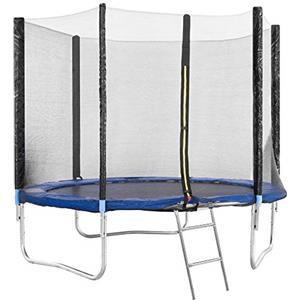 EGLEMTEK Trampolino Diametro 245 cm Tappeto Jumper Elastico Con Rete di Sicurezza, 6 Pali Imbottiti, Scaletta e Rivestimento Sui Bordi, Ideale Per Giardino Balzo (Colore Blue E Nero)