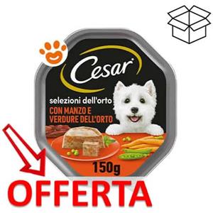 Cesar Selezioni dell'Orto - Cibo Umido per Cani con Manzo e Verdurine, Vaschetta da 150 gr