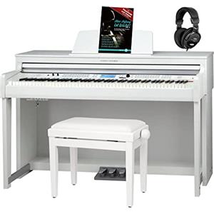 Classic Cantabile DP-A 610 Pianoforte digitale - 88 Tasti pesati - Pianola musicale con USB-MIDI, 1200 voci, 256 polifonia, Bluetooth - Piano digitale Set con Panca e Cuffie - Bianco opaco