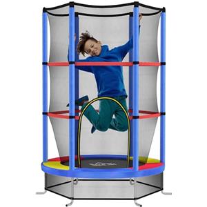 HOMCOM Tappeto Elastico per Bambini 3-6 Anni con Rete di Protezione, 6 Colonne e Ingressi, Trampolino Elastico in PE, Plastica e Metallo, Ø140x190 cm, Multicolore
