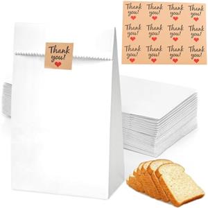 MOLIMOLI 55 Sacchetti di Carta Bianca Set con 60 Adesivi per Pane, Regali, Matrimonio e Calendario Avvento