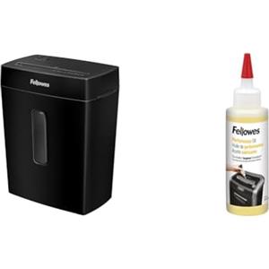 Fellowes Distruggi documenti a frammento FS-8C, 8 fogli, per casa e piccolo ufficio, nero [ESCLUSIVA AMAZON] + Olio per Distruggi Documenti, 120ml - Olio Lubrificante con Beccuccio
