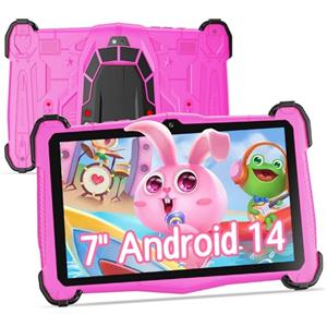 EagleSoar Tablet bambini 7 pollici, adatto 3 a 12 anni, Android 14, 10GB RAM 64GB ROM 1TB espandibile, con software didattico iWawa e controllo genitori, batteria 4000 mAh, processore Octa Core, Rosa