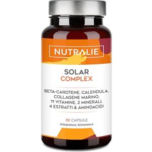 NUTRALIE Solar Care Complex 360 - Pelle Abbronzatura - Vitamina C + Betacarotene + Rame + Collagene + Curcuma + 15 Vitamine - 30 Capsule Nutralie