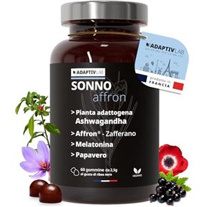 AdaptivLAB AFFRON Sonno - 60 Caramelle Gommose Melatonina per Dormire - Vegano e Vegetariano Aroma Ribes Antistress Adulti Integratore Alimentare con Ashwagandha Prodotto in Francia