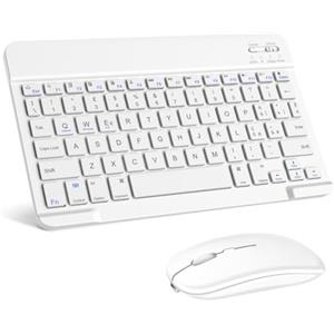 SOPPY Tastiera e Mouse Bluetooth Portatili, Mini Tastiera Universale Ricaricabile per Tablet，Tastiera Wireless per iPad/Samsung Tab/Lenovo Tab/iOS/Android/Windows, Layout Italiano (Bianco)