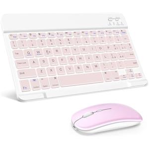 SOPPY Tastiera e Mouse Bluetooth Portatili, Mini Tastiera Ricaricabile, Tastiera Wireless per iPad/Samsung Tab/Lenovo Tab/iOS/Android/Windows, Layout Italiano (Rosa)