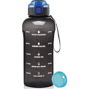 WEMEET Borraccia sportiva da 750 ml, a prova di perdite, con filtro per frutta e indicatore del tempo, senza BPA, riutilizzabile per campeggio, bicicletta, escursionismo, attività all'aperto (nero)