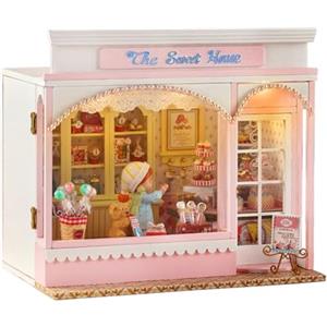 CUTEROOM Kit fai da te per casa delle bambole in miniatura Kit per casa delle bambole in legno, Kit per casa delle bambole di caramelle con mobili, Kit per realizzare una mini casa 1:24 (Sweet Home)