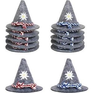 FloralGrace 10 mini cappello per Oktoberfest, decorazione bavarese MiNi, cappello bavarese, piccolo cappello in feltro, per decorazione da tavolo, carnevale, corda rossa/blu (grigio)