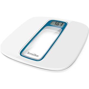 Terraillon Bilancia elettronica personale, accensione/spegnimento automatico, ampio schermo LCD, 160 kg, finestra, bianco/blu