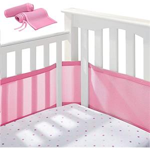 Guanyj Paracolpi Traspirante per Bambini,Paracolpi Premium per Lettino A 4 Lati, Paracolpi per Culla in Rete 3d Garantisce Al Bambino un Ambiente Sicuro per La Nanna (Rosa）