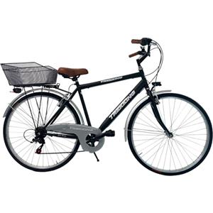 MADICKS Bicicletta Uomo da Passeggio Olanda Trekking City bike Misura 28 Bici da città Vintage retrò Nero Con Cambio (Cestino Anteriore in Ferrro e Borse Posteriori)