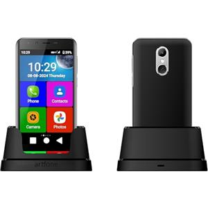 artfone Téléphone Senior Intelligent 4G VoLTE avec Bouton SOS & Gros Caractères丨Écran HD de 5 Pouces丨Android 12丨Appareil Photo 13MP丨GPS丨Batterie 2550mAh丨Smartphone per anziani pour WhatsApp & Wi-Fi - Noir