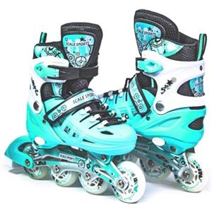 Scale Sports - Pattini in Linea Regolabili con Ruote Luminose per Bambini e Adulti - Pattini a Rotelle per Bambini (Menta) - Taglia L (UK 5-7 / EU 38-41)