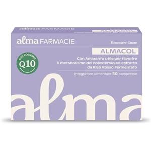 Alma Farmacie Almacol Alma Farmacie, per Favorire il Metabolismo del Colesterolo e il Benessere Cardiovascolare, con Amaranto, Riso Rosso Fermentato, Coenzima Q10 e Policosanoli, Integratore 30 Compresse