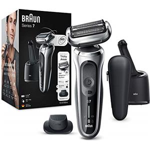 Braun Series 7, Rasoio Elettrico Barba, Custodia da Viaggio, con Testa e Lame Flessibili, Base di Ricarica, Idea Regalo, 70-S7200cc Grigio