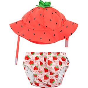 Zoocchini Set di Protezione per Bambini - Costumino Contenitivo + Cappellino - Fragola - UPF 50+ - L