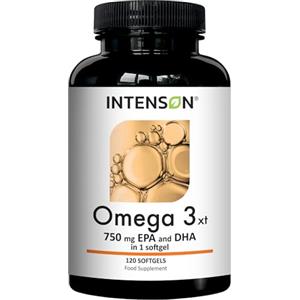 Intenson Omega 3 XT - 1000 mg con 750 mg di EPA e DHA per capsula - 120 capsule molli di olio di pesce Omega 3 ad alta concentrazione - Scorta per 4 mesi