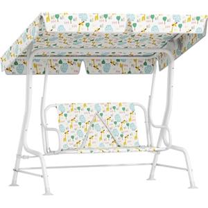 AIYAPLAY Dondolo per Bambini da Esterno a 2 Posti con Tettuccio Regolabile e Cinture di Sicurezza, Altalena Dondolo da Giardino e Interno in Acciaio e Poliestere, Max 60 kg, 112x75x120 cm, Bianco