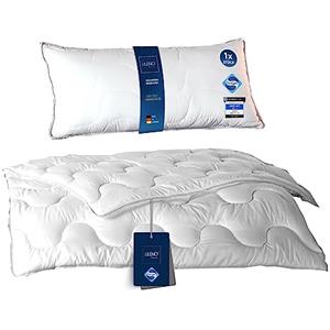 LILENO HOME Set copripiumino 135 x 200 cm, con cuscino, per tutto l'anno, 135 x 200 cm, con cuscino 40 x 80 cm, con rivestimento antibatterico e resistente alla cottura fino a 95 °C