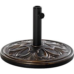 Outsunny Base per Ombrellone Rotonda in Plastica con Disegno Floreale, Basamento da 13kg con Supporto per Pali da 35-38-48mm, Bronzo