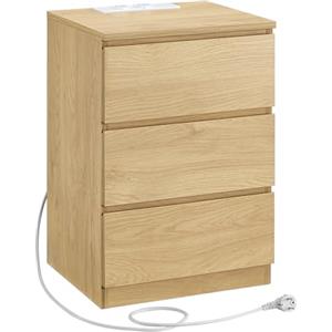 VASAGLE Comodino con Stazione di Ricarica, Tavolino con 3 Cassetti, 2 Prese CA, 2 Porte USB, per Soggiorno, Camera da Letto, Studio, Giallo Paglierino LET631Y70