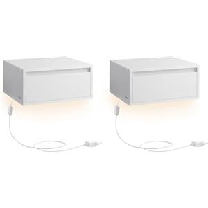 VASAGLE Comodino Pensile, Set di 2, Comodino Sospeso, Luce con 3 Tonalità, Cassetto a Mensola da Parete, 35 x 40 x 18 cm, Stile Moderno, Camera da Letto Soggiorno, Bianco Nuvola LET854W01