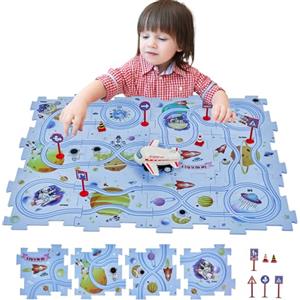 SGILE Puzzle Labirinto Costruzione Percorsi 12 pz Puzzle STEM per Sviluppare la Logica per Bambini, Gioco in Scatola con Macchinina, Apprendimento Precoce per Ragazzi/e 3-7 Anni Regalo (Universo)