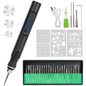 PTUI Penna per Incisione Elettrica - Incisore Portatile Senza Fili con 30 Punte, 3 Punte per Sega, 2 Punte da Trapano e 4 Stencil, Utensile Rotante Ricaricabile USB per Gioielli, Legno, Vetro e Metallo