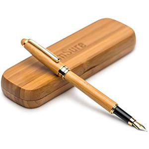 mSure, penna stilografica con custodia, entrambe in legno di bambù, 100% realizzata a mano, perfetta idea regalo per uomo/donna d'affari